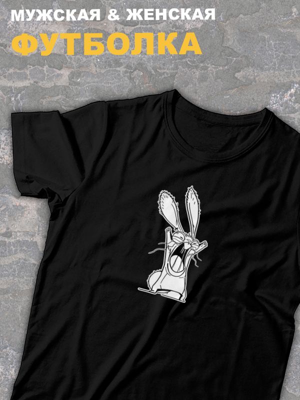 футболка оверсайз с принтом-рисунком Злой заяц кролик.