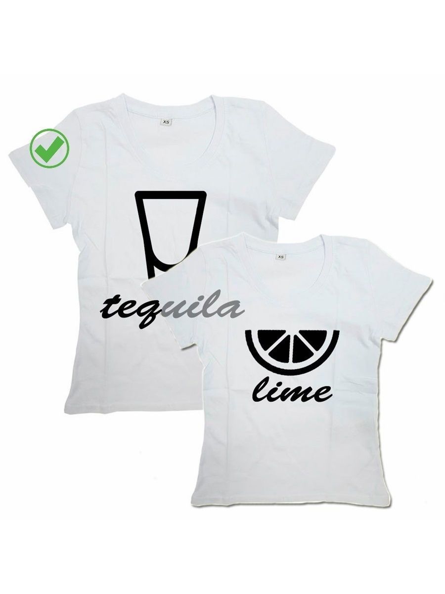 Футболки для двоих с принтом Текила & Лайм