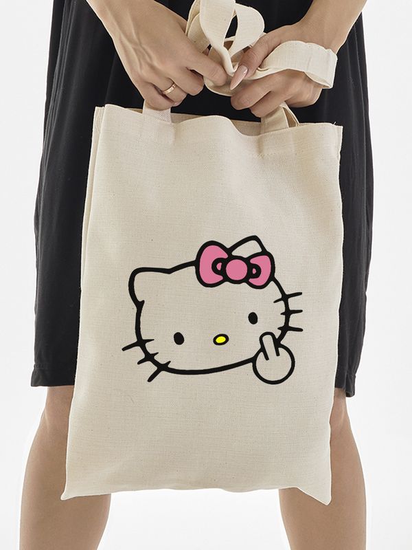 Сумка шоппер бежевый Аниме Hello Kitty Куроми дрейн тканевая с принтом Хелло Китти геншин импакт однотонный мягкий большая с надписью Хело Кити через плечо с котом bts токийские мстители