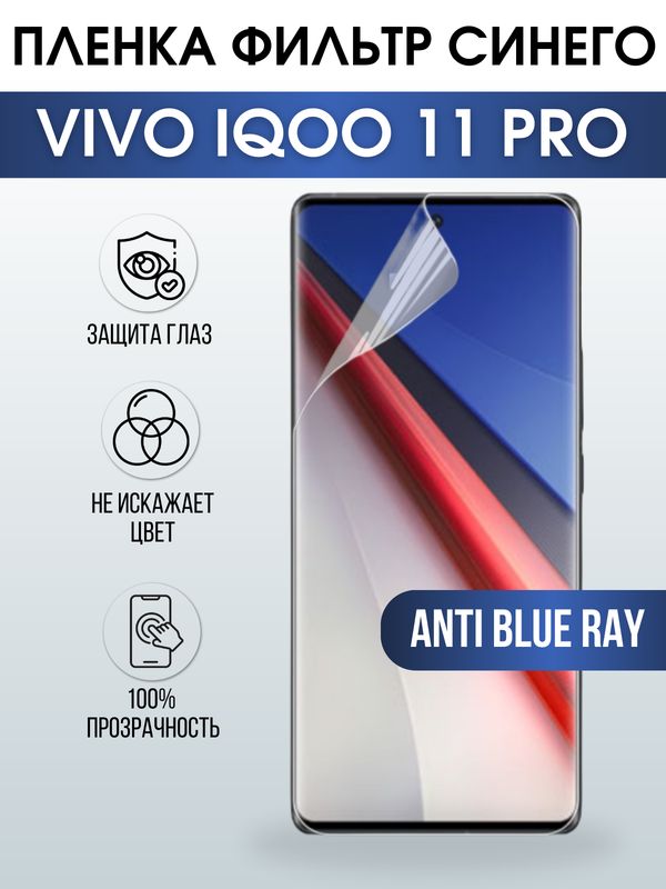 Защитная гидрогелевая пленка для смартфона Vivo IQOO 11 pro. Полиуретановая плёнка anti blue ray на мобильный телефон, для защиты экрана.
