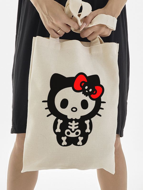 Сумка шоппер бежевый Аниме Hello Kitty Куроми дрейн тканевая с принтом Хелло Китти геншин импакт однотонный мягкий большая с надписью Хело Кити через плечо с котом bts токийские мстители