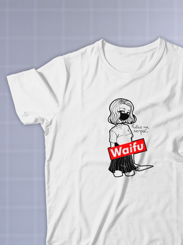 Футболка оверсайз с принтом Waifu notice me senpai