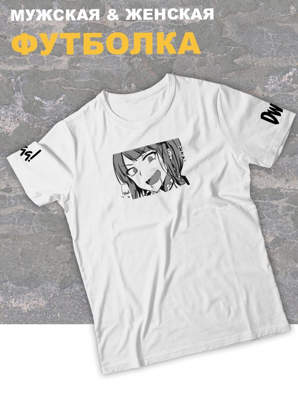 футболка оверсайз с принтом аниме Тян ахегао лицо.