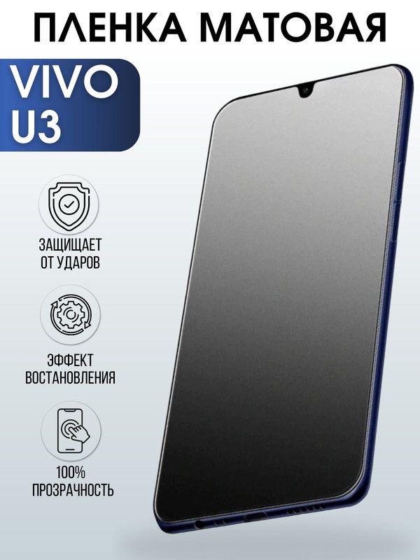 Защитная гидрогелевая пленка для смартфона Vivo U3. Матовая полиуретановая плёнка на мобильный телефон Виво У3для защиты экрана.