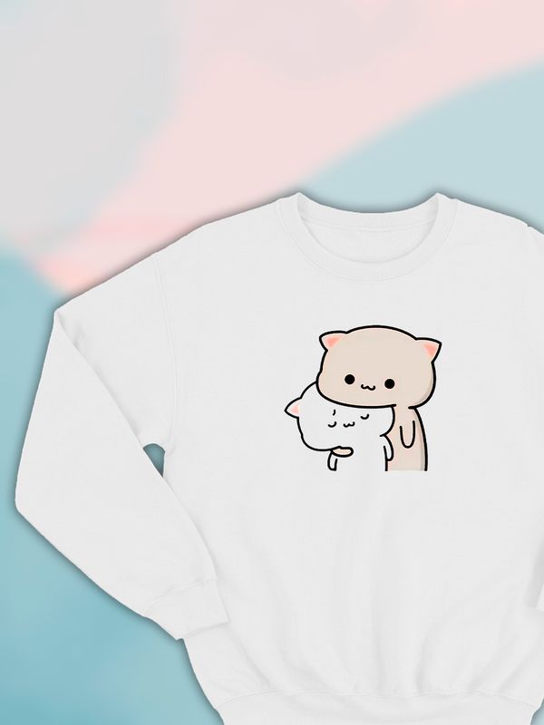 Парные свитшоты Mochi cats chibi cat kawaii белый мужской с принтом chibis chibbis для влюбленных пар парня и девушки, двоих подруг и друзей, мемная, прикольная парная одежда underground оверсайз Парные свитшоты Mochi cats chibi cat kawaii белый мужской с принтом chibis chibbis для влюбленных пар парня и девушки, двоих подруг и друзей, мемная, прикольная парная одежда underground оверсайз