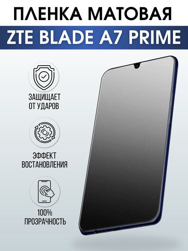 Защитная гидрогелевая пленка для смартфона ZTE Blade a7 prime. Матовая полиуретановая плёнка на мобильный телефон ЗТЕ Блейд а7 прайм, для защиты экрана.