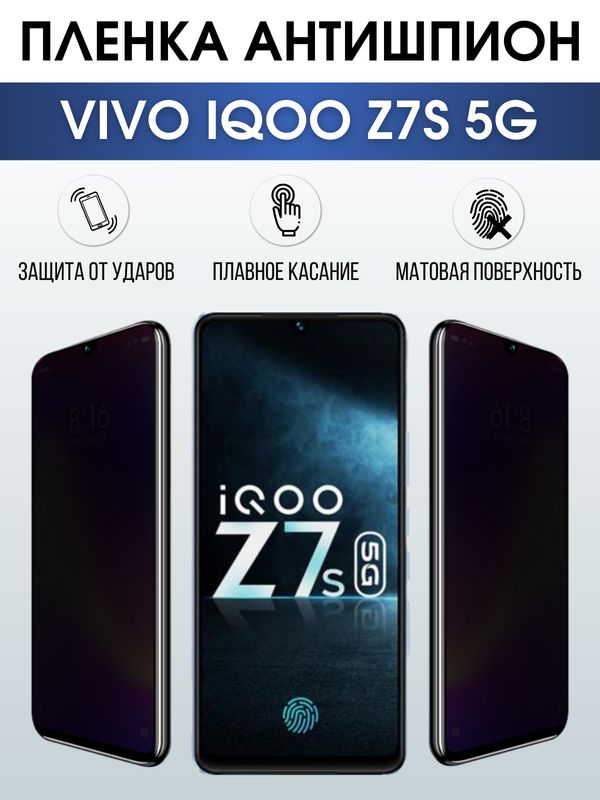 Защитная гидрогелевая пленка для смартфона Vivo IQOO z7s 5. Полиуретановая плёнка антишпион на мобильный телефон, для защиты экрана.