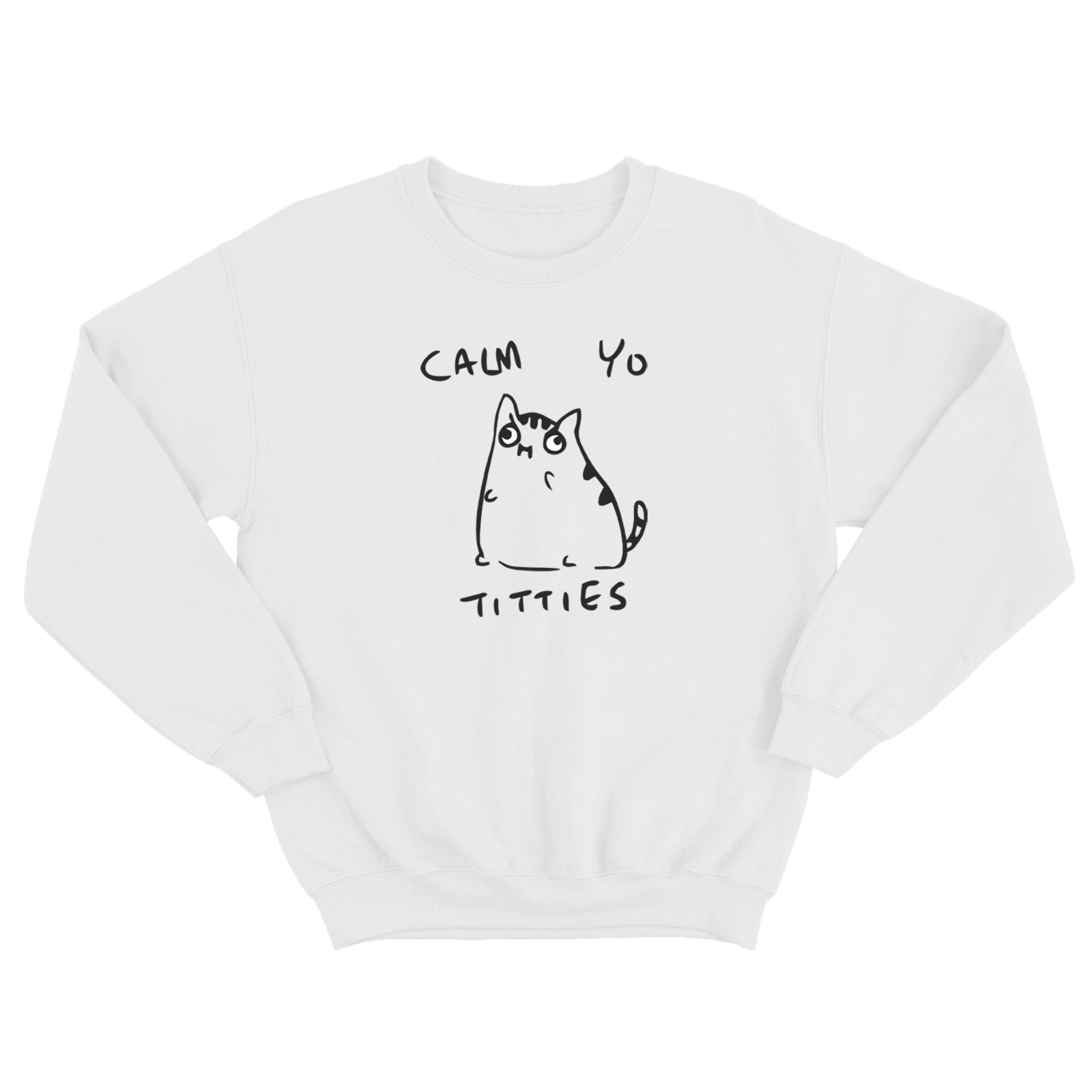 Свитшот с котом Calm yo titties / Женская толстовка без капюшона с принтом кота