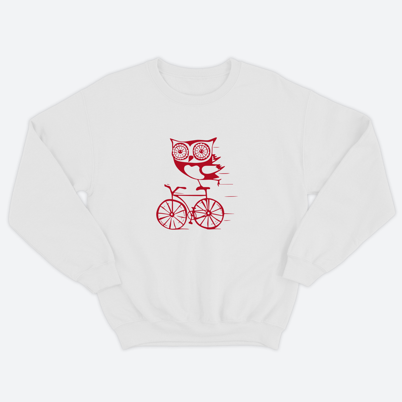 Женский свитшот с прикольным принтом Сова на велосипеде / Женская толстовка без капюшона с надписью
