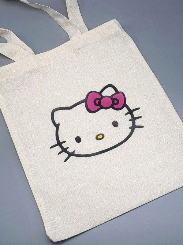 Сумка шоппер бежевый Аниме Hello Kitty Куроми дрейн тканевая с принтом Хелло Китти геншин импакт однотонный мягкий большая с надписью Хело Кити через плечо с котом bts токийские мстители