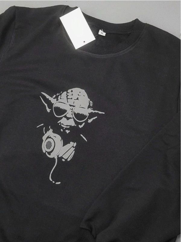 Мужской свитшот с прикольным принтом Йода / Мужская толстовка без капюшона с надписью