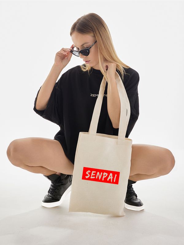 Сумка женская через плечо шоппер с принтом аниме надписью Senpai