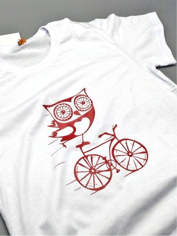 Футболка с прикольным принтом Сова на велосипеде