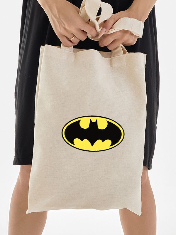 Сумка шоппер бежевый с принтом Бэтмен Batman бетмен унисекс