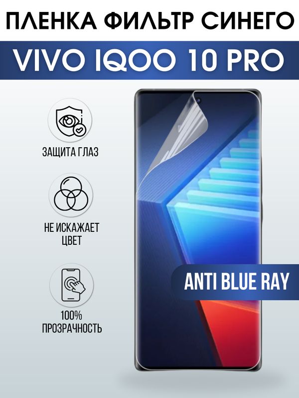Защитная гидрогелевая пленка для смартфона Vivo IQOO 10 pro. Полиуретановая плёнка anti blue ray на мобильный телефон, для защиты экрана.