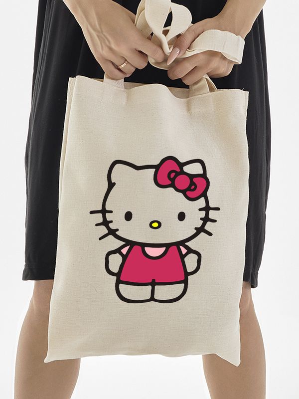 Сумка шоппер бежевый Аниме Hello Kitty Куроми дрейн тканевая с принтом Хелло Китти геншин импакт однотонный мягкий большая с надписью Хело Кити через плечо с котом bts токийские мстители