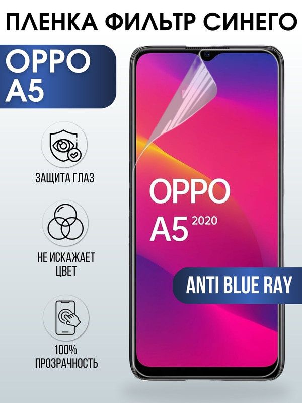 Защитная гидрогелевая пленка на телефон OPPO A5, anti blue ray фильтр синего, гелевая пленка на смартфон OPPO A5, для защиты экрана телефона