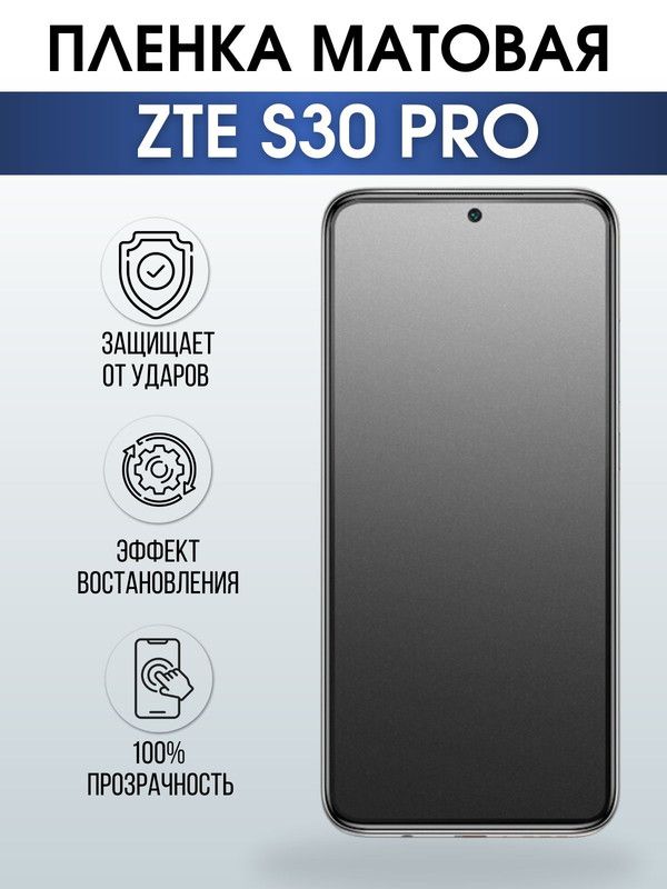 Защитная гидрогелевая пленка для смартфона ZTE S30 pro. Матовая полиуретановая плёнка на мобильный телефон ЗТЕ С30 про, для защиты экрана.