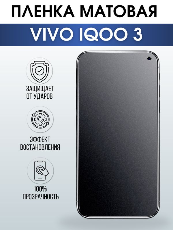 Защитная гидрогелевая пленка для смартфона Vivo IQOO 3. Матовая полиуретановая плёнка на мобильный телефон, для защиты экрана.