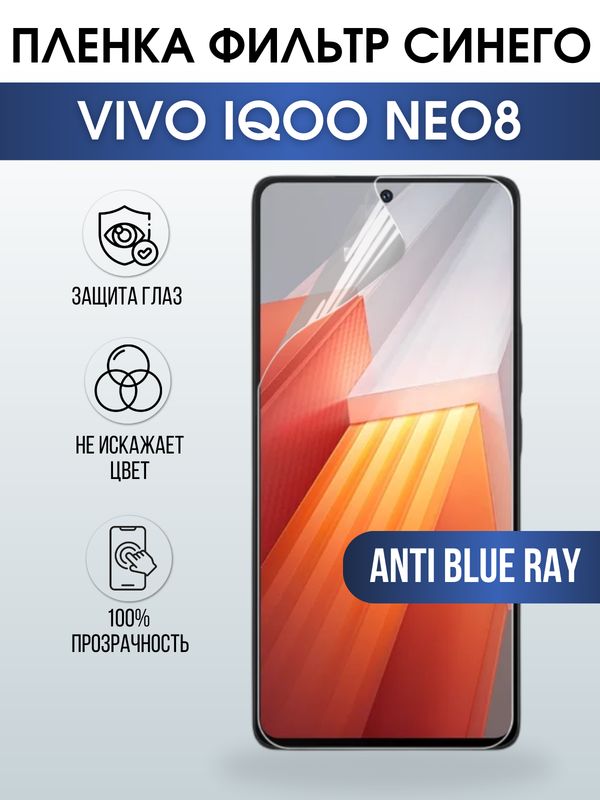 Защитная гидрогелевая пленка для смартфона Vivo IQOO NEO 8. Полиуретановая плёнка anti blue ray на мобильный телефон, для защиты экрана.