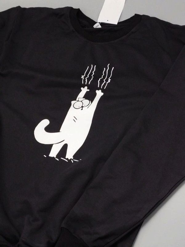 Свитшот с котом царапающимся / Женская толстовка без капюшона с принтом кота