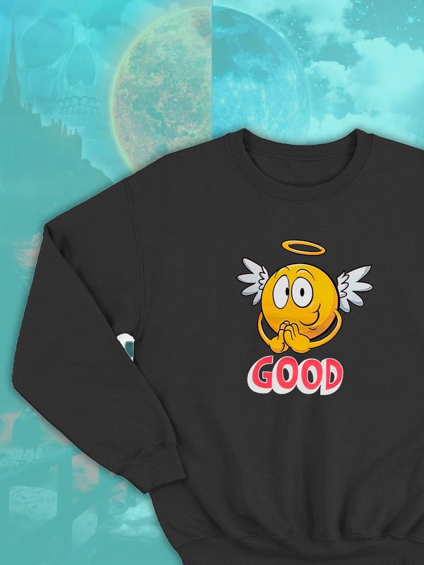 Парные свитшоты ангел ангелок good angel черная женская с принтом дьявол и хороший смайл для влюбленных пар парня и девушки, двоих подруг и друзей, мемная, парная одежда underground y2k оверсайз Парные свитшоты ангел ангелок good angel черная женская с принтом дьявол и хороший смайл для влюбленных пар парня и девушки, двоих подруг и друзей, мемная, парная одежда underground y2k оверсайз