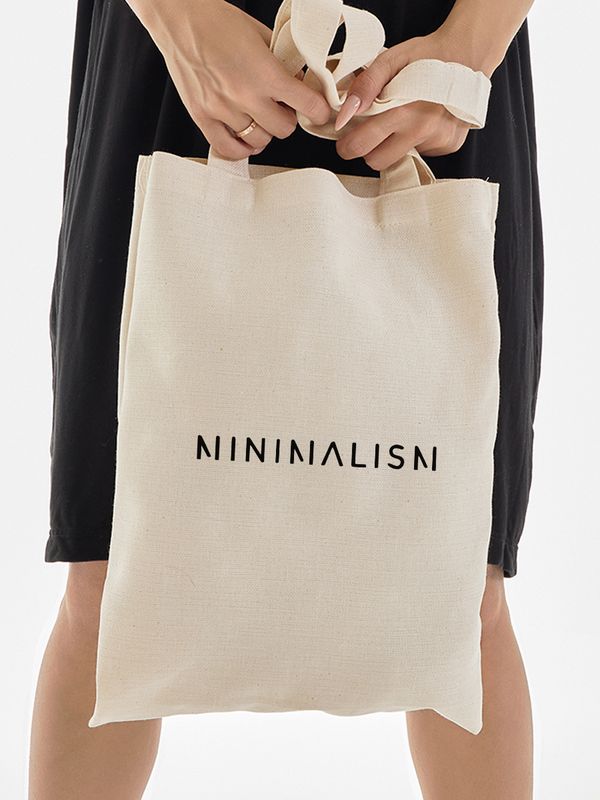 Сумка шоппер бежевый с принтом надписью Minimalism унисекс