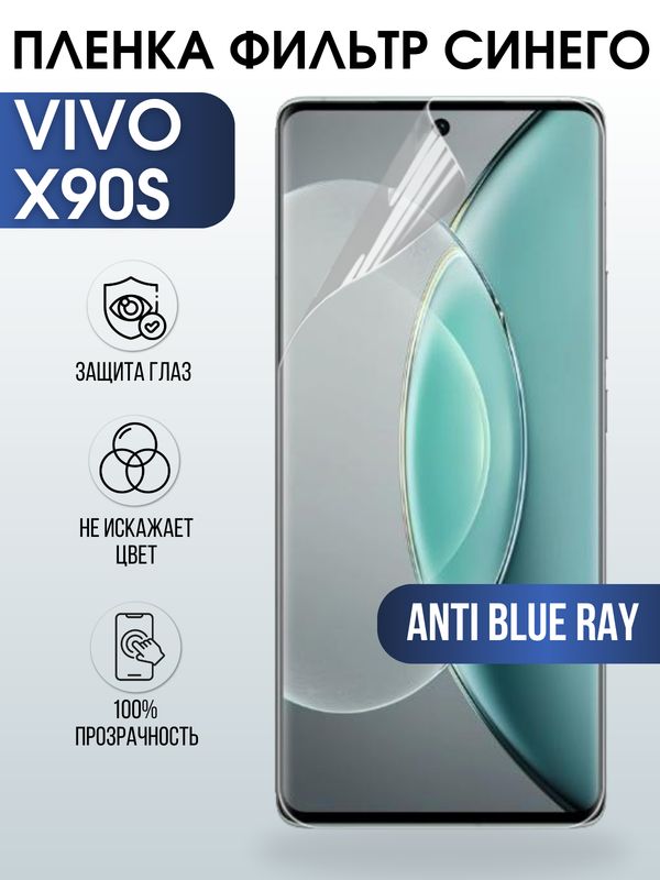Защитная гидрогелевая пленка для смартфона Vivo X90s. Полиуретановая плёнка anti blue ray на мобильный телефон Виво Х90с, для защиты экрана.