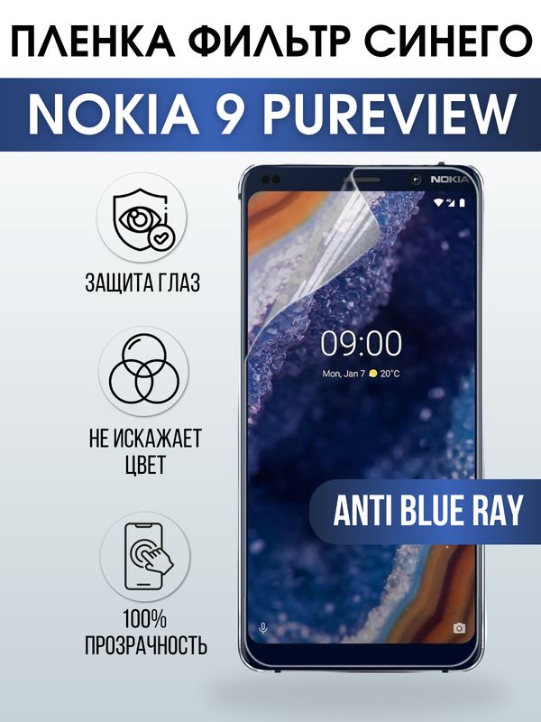 Защитная гидрогелевая пленка на телефон NOKIA 9 PUREVIEW, anti blue ray фильтр синего, гелевая пленка на смартфон NOKIA 9 PUREVIEW, для защиты экрана телефона