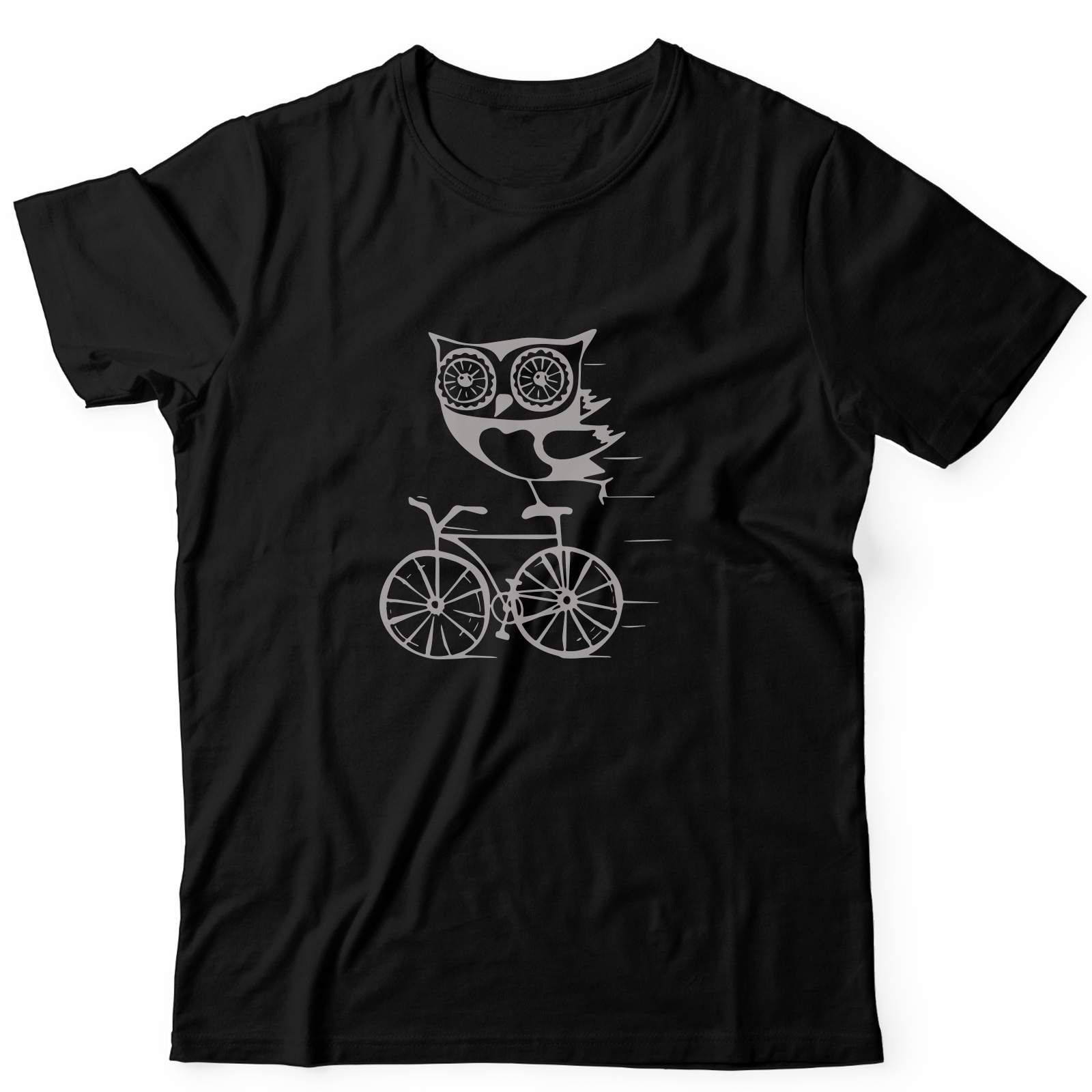 Футболка с прикольным принтом Сова на велосипеде