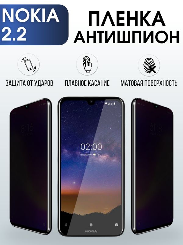 Защитная гидрогелевая пленка антишпион на телефон NOKIA 2.2, матовая гелевая пленка на смартфон NOKIA 2.2, для защиты экрана телефона