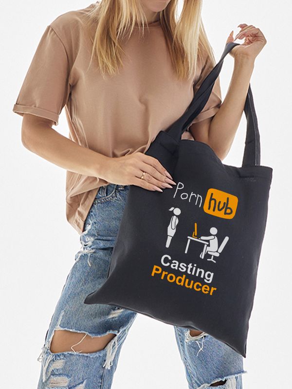 Шоппер черный с принтом Casting producer Pornhub. Сумка для шопинга на плечо тканевая, мужская и женская.