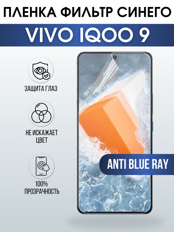 Защитная гидрогелевая пленка для смартфона Vivo IQOO 9. Полиуретановая плёнка anti blue ray на мобильный телефон, для защиты экрана.