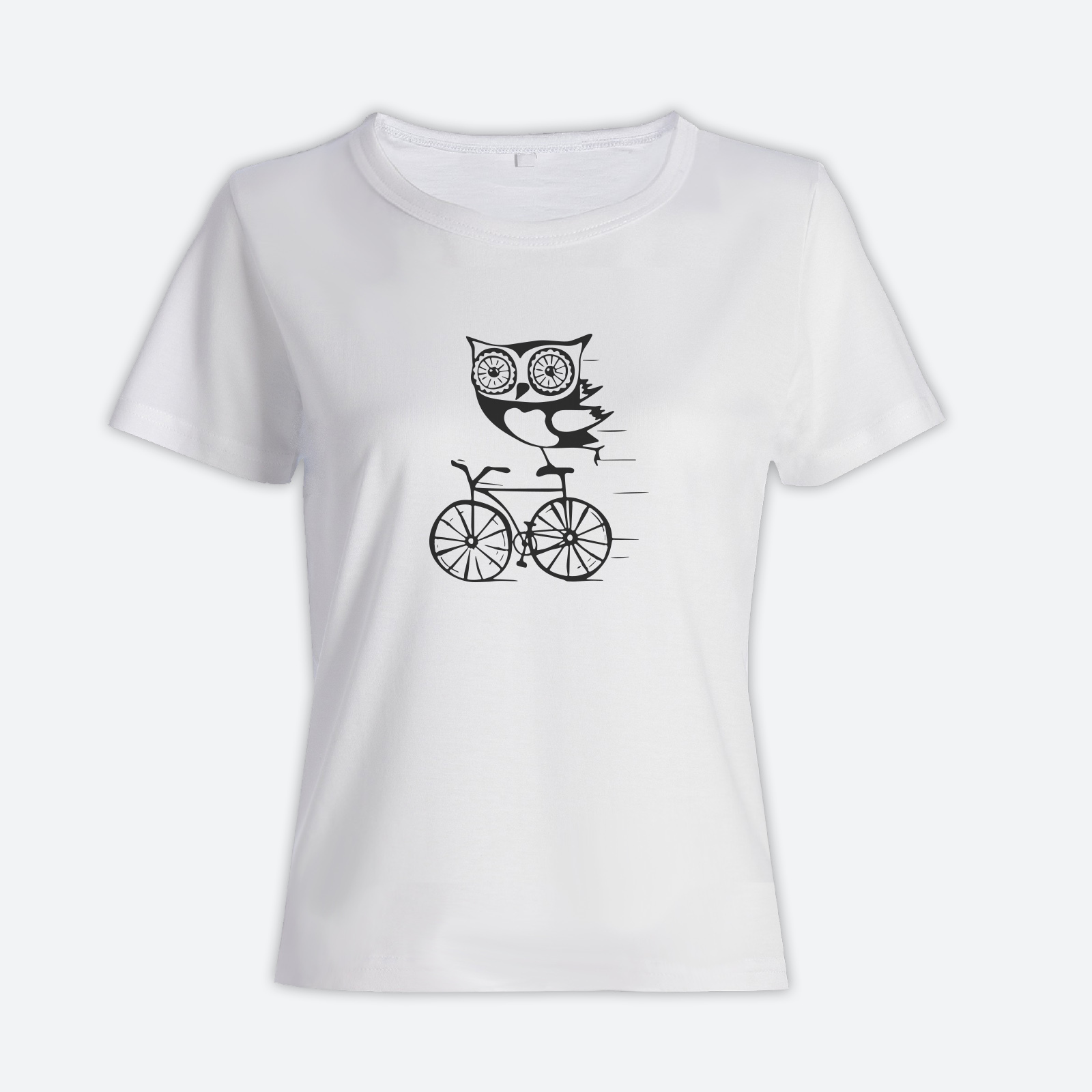 Футболка с прикольным принтом Сова на велосипеде