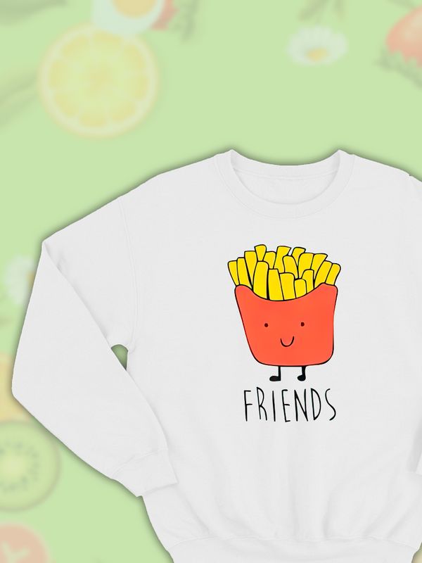 Парные свитшоты Best Friends фри белая мужская с принтом картошка фри для влюбленных пар парня и девушки, двоих подруг и друзей, мемная, парная одежда underground y2k оверсайз Парные свитшоты Best Friends фри белая мужская с принтом картошка фри для влюбленных пар парня и девушки, двоих подруг и друзей, мемная, парная одежда underground y2k оверсайз