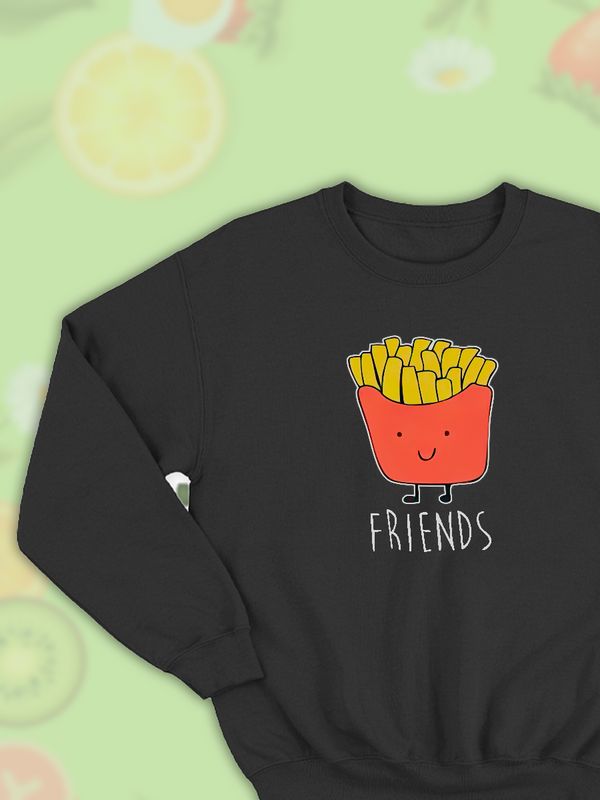 Парные свитшоты Best Friends фри черная мужская с принтом картошка фри для влюбленных пар парня и девушки, двоих подруг и друзей, мемная, парная одежда underground y2k оверсайз Парные свитшоты Best Friends фри черная мужская с принтом картошка фри для влюбленных пар парня и девушки, двоих подруг и друзей, мемная, парная одежда underground y2k оверсайз