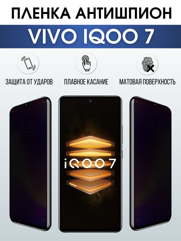 Защитная гидрогелевая пленка для смартфона Vivo IQOO 7. Полиуретановая плёнка антишпион на мобильный телефон, для защиты экрана.
