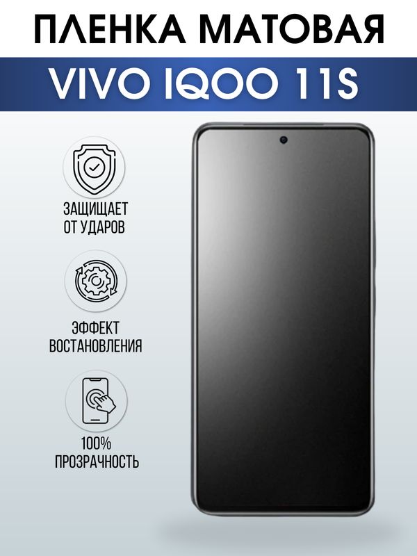 Защитная гидрогелевая пленка для смартфона Vivo IQOO 11s. Матовая полиуретановая плёнка на мобильный телефон, для защиты экрана.