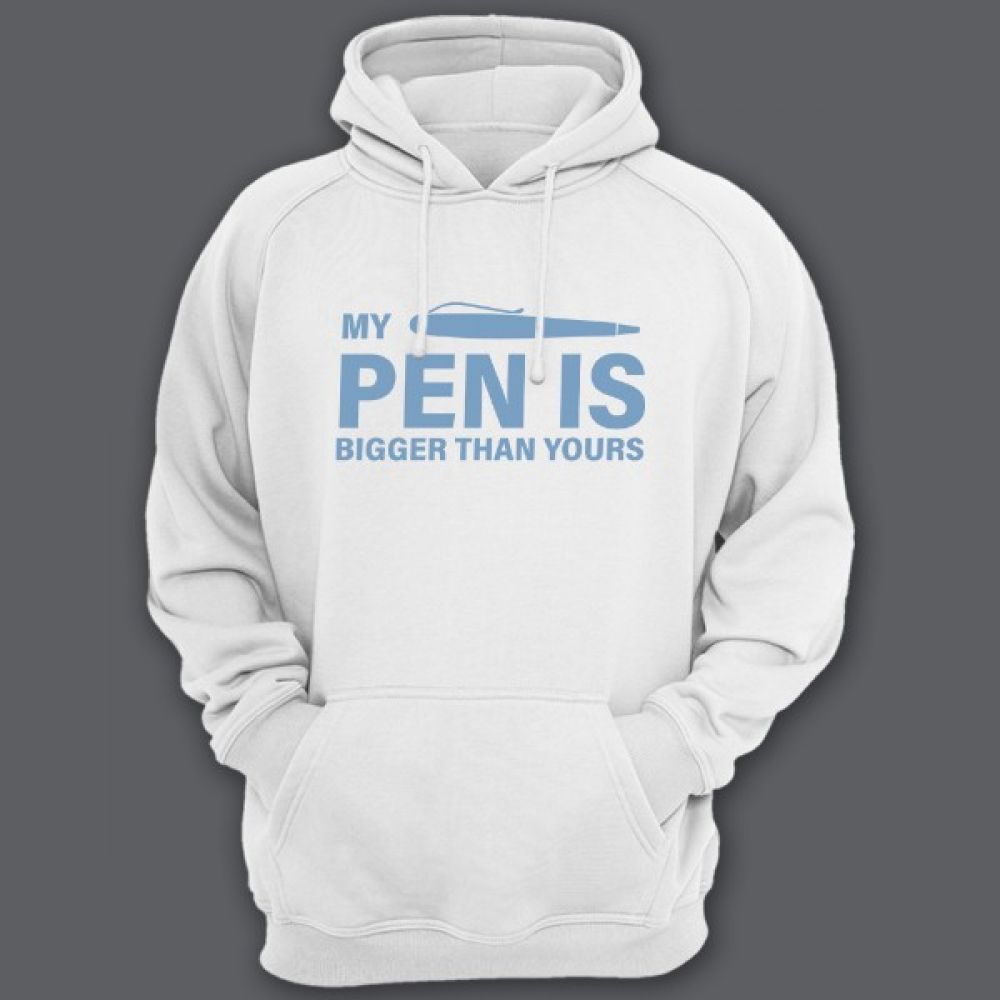 Прикольная мужская толстовка с капюшоном с надписью My pen is bigger than yours