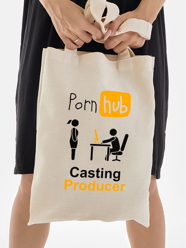 Шоппер бежевый с принтом Casting producer Pornhub. Сумка для шопинга на плечо тканевая, мужская и женская.