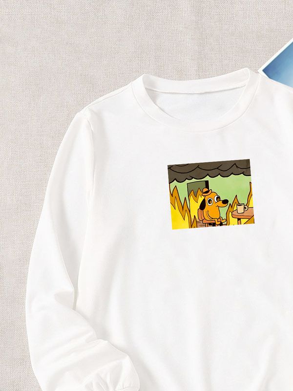 Свитшот Собака в огне мем This is fine белая с принтом