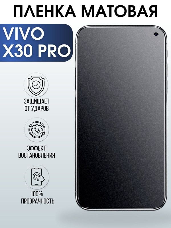 Защитная гидрогелевая пленка для смартфона Vivo X30 pro. Матовая полиуретановая плёнка на мобильный телефон Виво Х30 про, для защиты экрана.