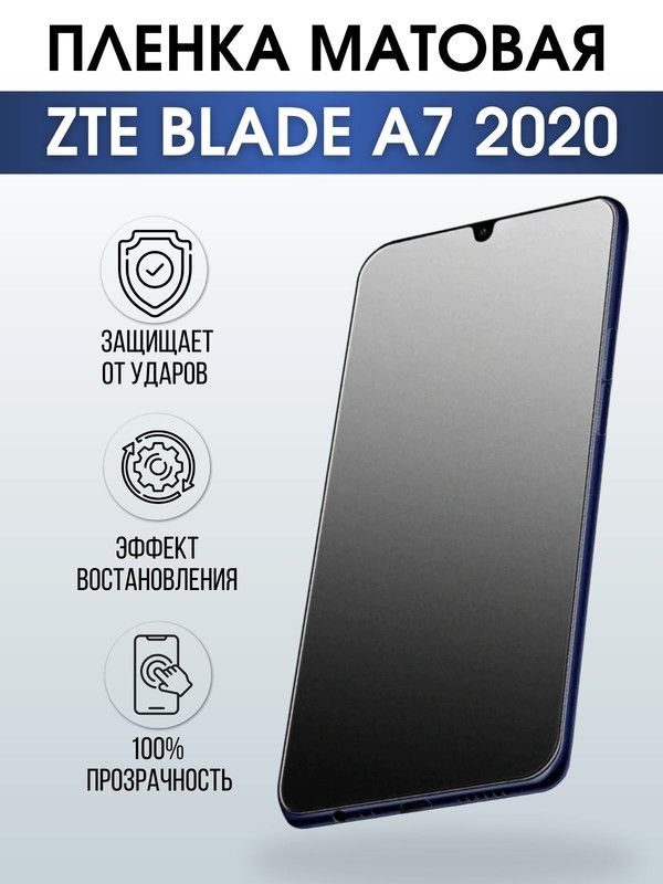 Защитная гидрогелевая пленка для смартфона ZTE Blade a7 2020. Матовая полиуретановая плёнка на мобильный телефон ЗТЕ Блейд а7 2020, для защиты экрана.
