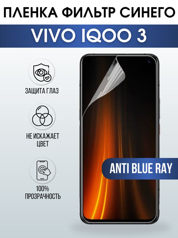 Защитная гидрогелевая пленка для смартфона Vivo IQOO 3. Полиуретановая плёнка anti blue ray на мобильный телефон, для защиты экрана.