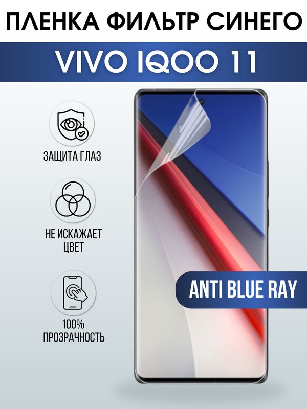 Защитная гидрогелевая пленка для смартфона Vivo IQOO 11. Полиуретановая плёнка anti blue ray на мобильный телефон, для защиты экрана.