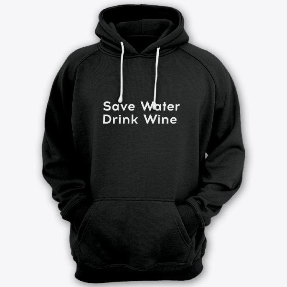 Прикольная мужская толстовка с капюшоном с надписью Save water drink wine