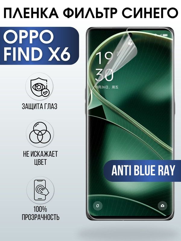 Защитная гидрогелевая пленка на телефон OPPO FIND X6, anti blue ray фильтр синего, гелевая пленка на смартфон OPPO FIND X6, для защиты экрана телефона