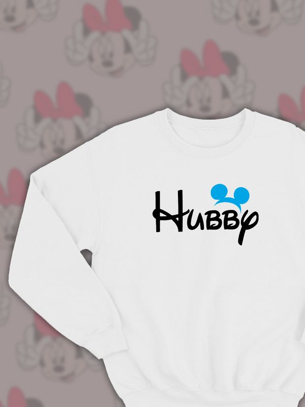Парные свитшоты Hubby муж Дисней белая мужская с принтом Disney Микки Маус Парные свитшоты Hubby муж Дисней белая мужская с принтом Disney Микки Маус
