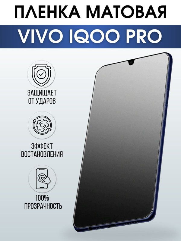 Защитная гидрогелевая пленка для смартфона Vivo IQOO PRO. Матовая полиуретановая плёнка на мобильный телефон, для защиты экрана.