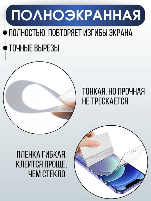 Защитная гидрогелевая пленка для смартфона Xiaomi Redmi note 13 pro+. Глянцевая полиуретановая плёнка на мобильный телефон Ксиоми Редми ноте 13 про+, для защиты экрана.